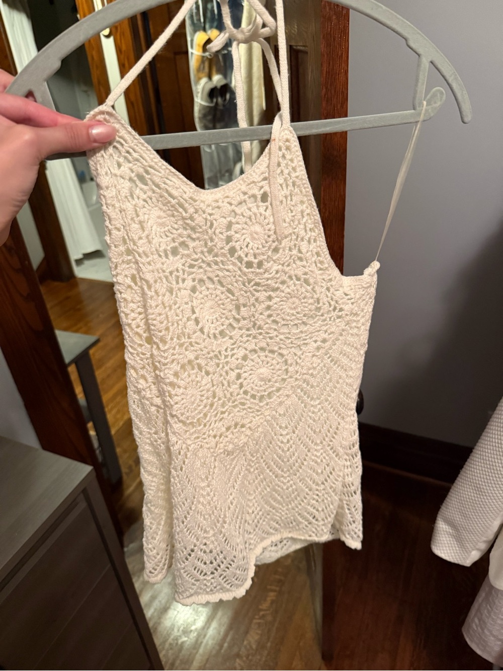 Energie Cream Crochet Halter Camisole